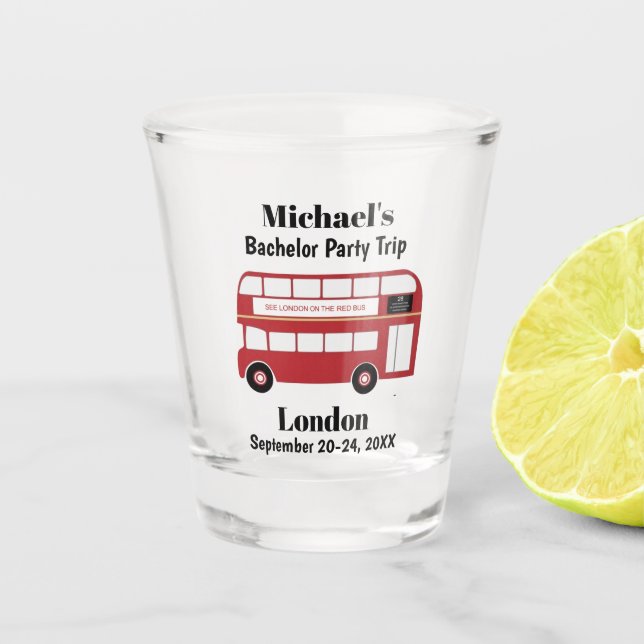 London England Red Bus Bachelor Party Gefallen Schnapsglas (Vorderseite)