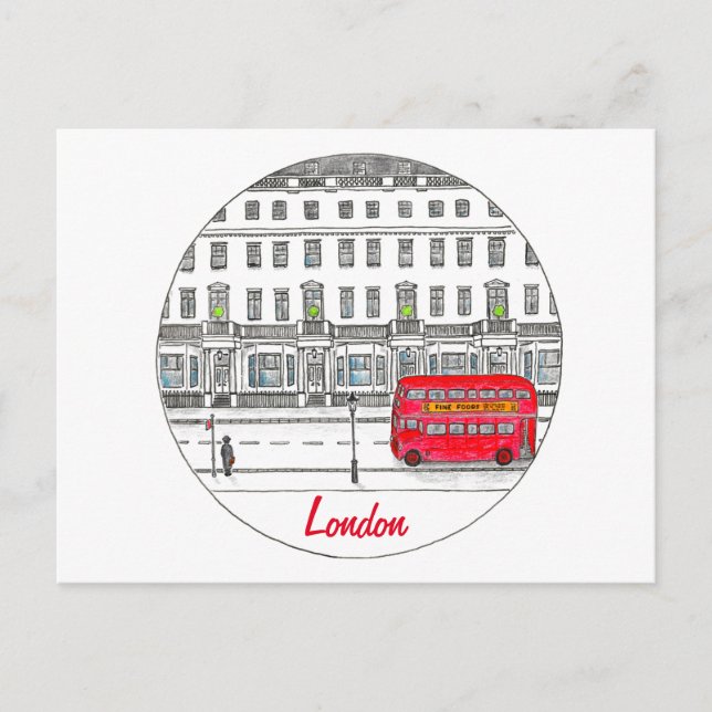 London England Red Bus Travel Illustration Postkarte (Vorderseite)