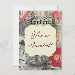London England Reise Vintage Europa Kunst Einladung