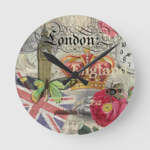 London England Reise Vintage Europa Kunst Runde Wanduhr