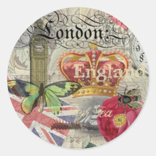 London England Reise Vintage Europa Kunst Runder Aufkleber