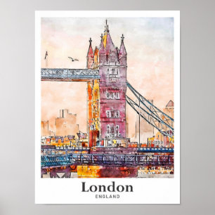 London England Reise Wasserfarbe Handgezeichnet Poster