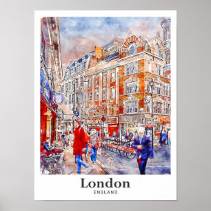 London England Reise Wasserfarbe Handgezeichnet Poster