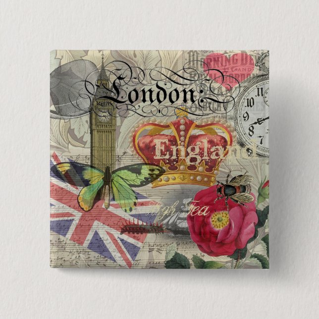 London England Reisen Vintag Europe Art Button (Vorderseite)