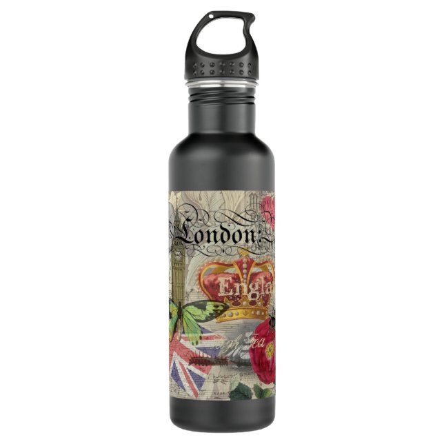 London England Reisen Vintag Europe Art Edelstahlflasche (Vorderseite)