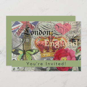 London England Reisen Vintag Europe Art Einladung