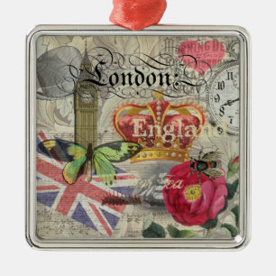 London England Reisen Vintag Europe Art Silbernes Ornament