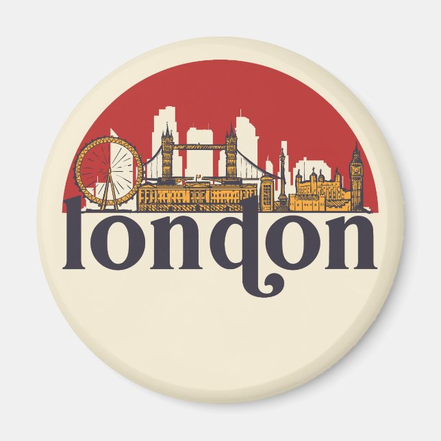 London England Retro City Skyline City Art Magnet (Vorne)