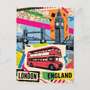 London England Retro Pop Art Vintage Bus Reise Postkarte