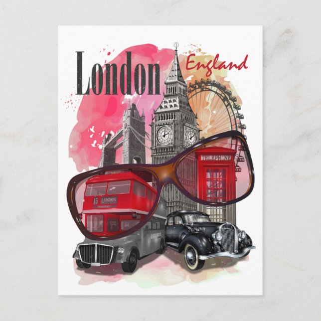 London England Retro Travel Art Vintager Empfang Postkarte (Vorderseite)