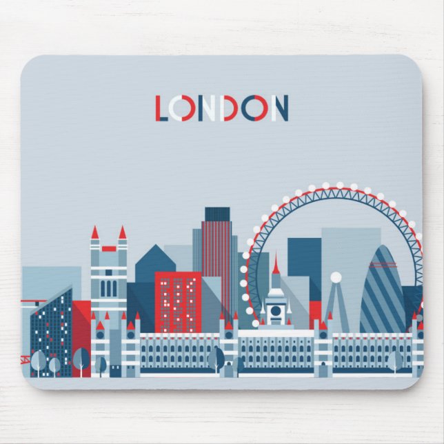 London, England | rote, weiße und blaue Skyline Mousepad (Vorne)