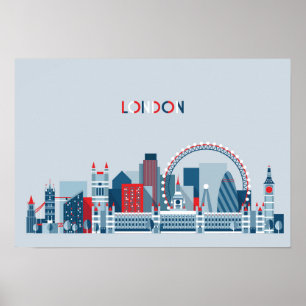 London, England   Rote, weiße und blaue Skyline Poster