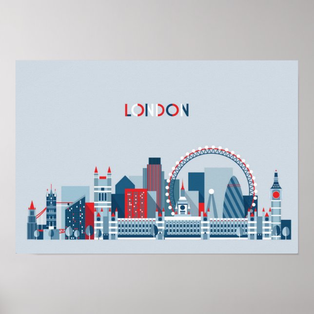 London, England | Rote, weiße und blaue Skyline Poster (Vorne)