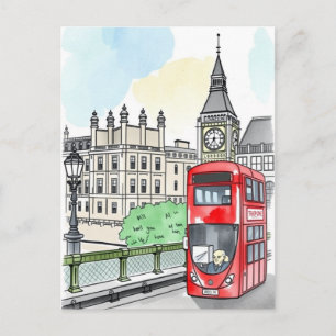 London England Roter Bus Vintage Reise Postkarte