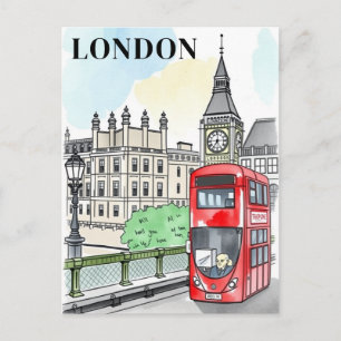 London England Roter Bus Vintage Reise Postkarte