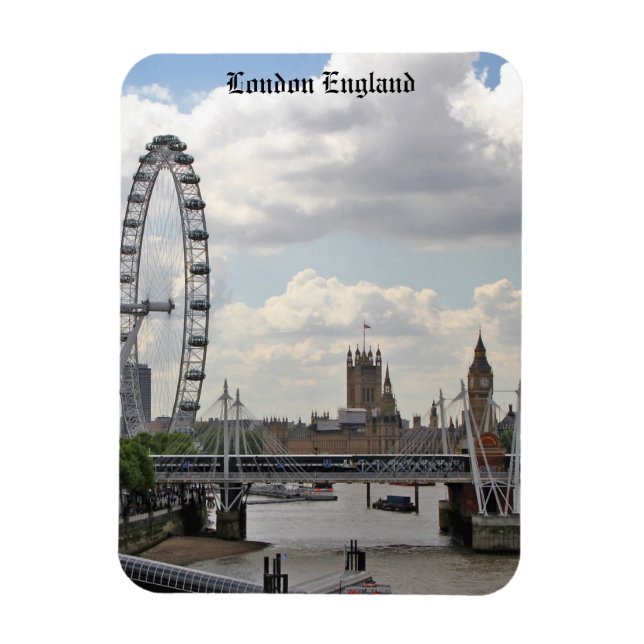 London England Skyline, Big Ben, London Eye, Thems Magnet (Vertikal)