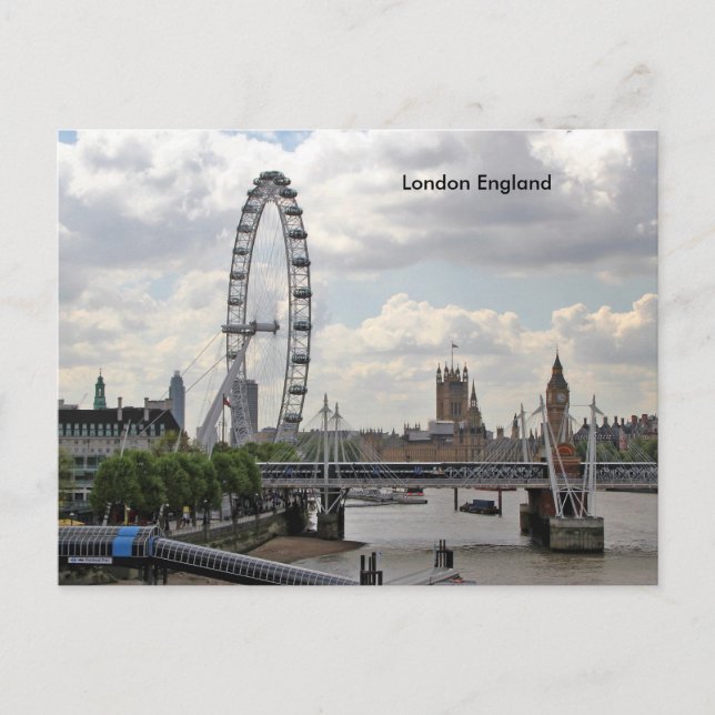 London England Skyline, Big Ben, London Eye, Thems Postkarte (Vorderseite)