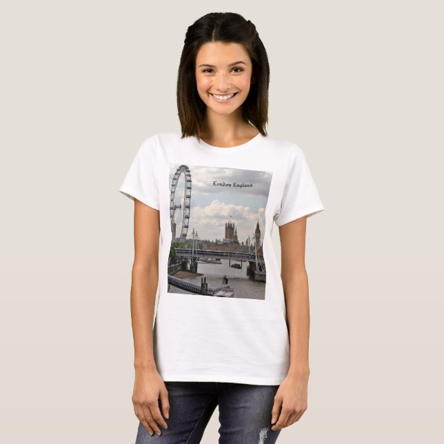 London England Skyline, Big Ben, London Eye, Thems T-Shirt (Vorne ganz)