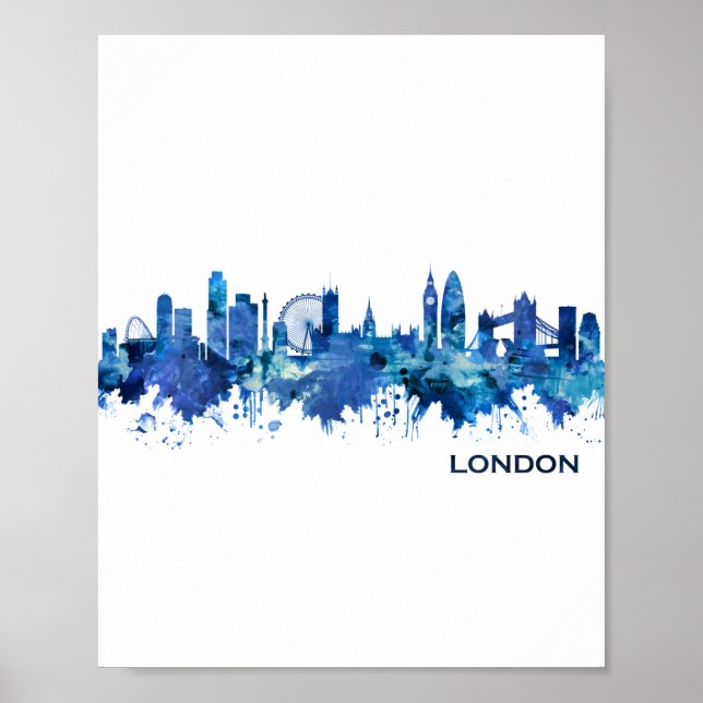 London England Skyline Blue Poster (Vorne)