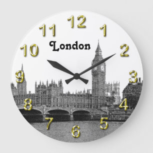 London England Skyline Etched Große Wanduhr