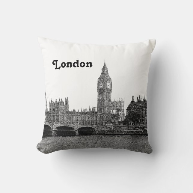 London England Skyline Etched Kissen (Vorderseite)