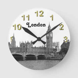 London England Skyline Etched Runde Wanduhr