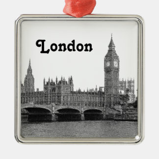 London England Skyline Etched Silbernes Ornament