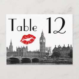 London England Skyline Kiss BW Tischnummer Card