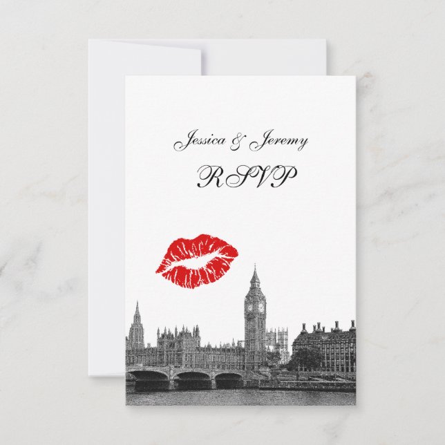 London England Skyline Kiss BW UAWG #2 RSVP Karte (Vorderseite)