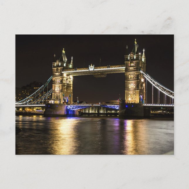 London England Skyline Night Postcard Bridge Postkarte (Vorderseite)