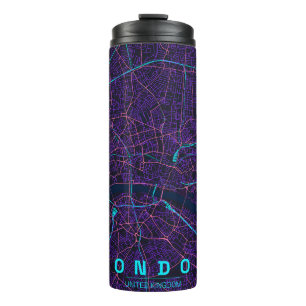 London England Stadtplan Neon-Design Thermosbecher