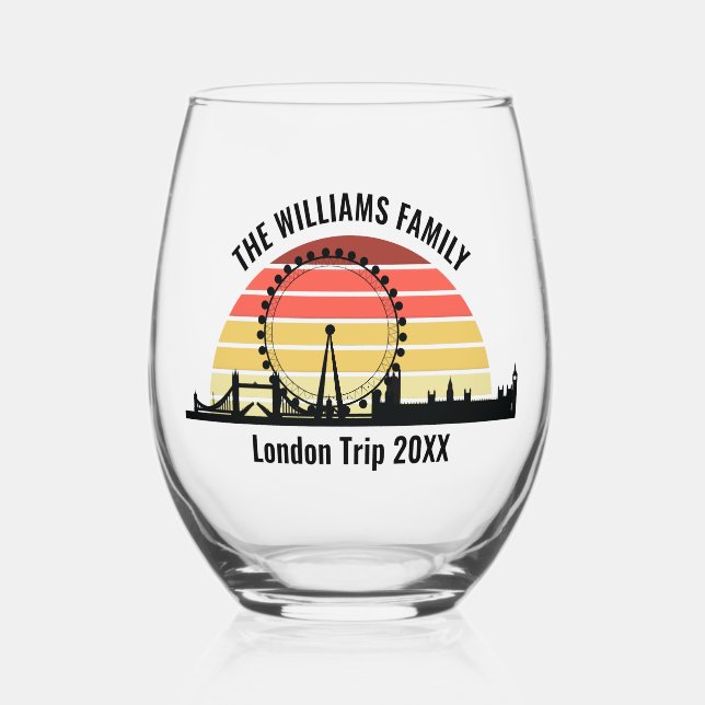 London England Sunset Custom Family Trip Weinglas Ohne Stiel (Vorderseite)