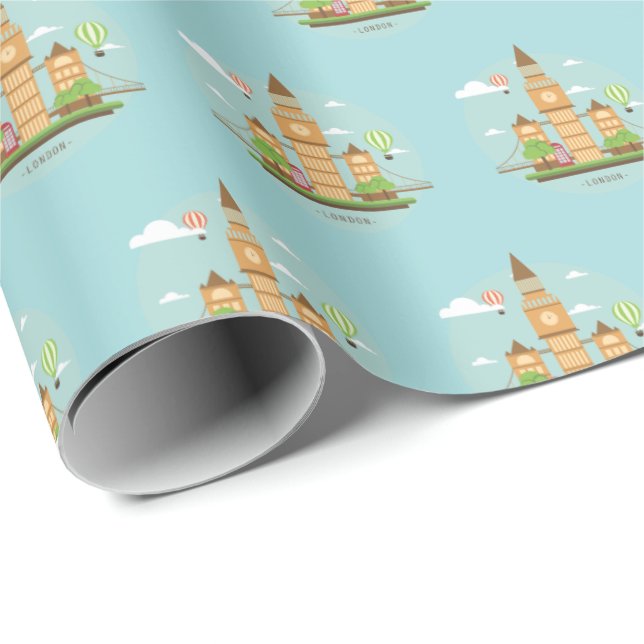 London England Themed Gift Wrapping Paper Geschenkpapier (Rolleneckpunkt)