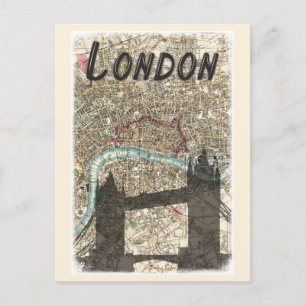London England Tower Bridge Map Travel Postkarte