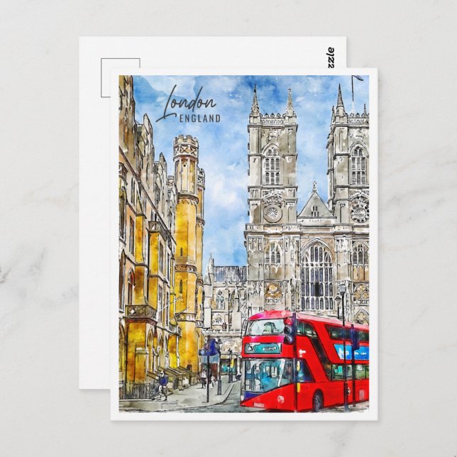 London England Travel Place Watercolor Postkarte (Vorne/Hinten)