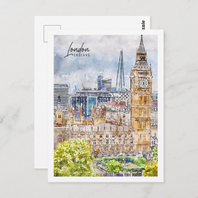 London England Travel Place Watercolor Postkarte (Vorne/Hinten)