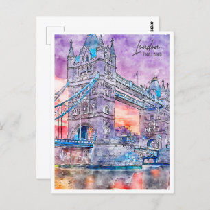 London England Travel Place Watercolor Postkarte
