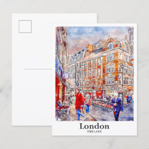 London England Travel Watercolor Hand Drawn Postkarte