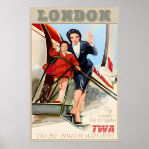 London England TWA Trans World Airlines Neue Retro Poster
