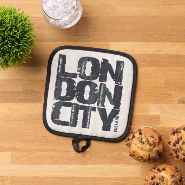 London, England Typografie Topflappen (Oben Unten)