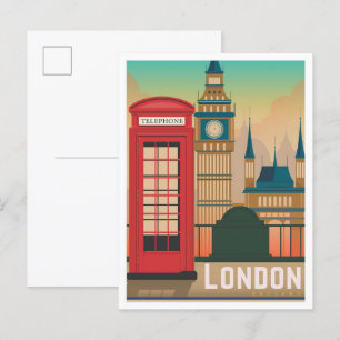 London England UK Kunst Vintage Reise Illustration Postkarte