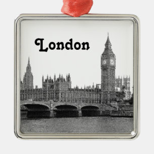 London England UK Skyline Geätzt Silbernes Ornament