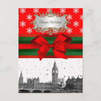 London England UK Skyline Red Snowflags Weihnachte Feiertagspostkarte