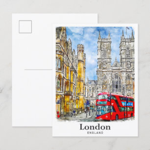 London England UK Travel Watercolor Hand Drawn Postkarte