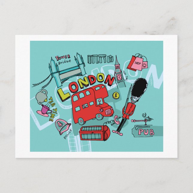 London ~ England Vereinigtes Königreich Reisen Art Postkarte (Vorderseite)