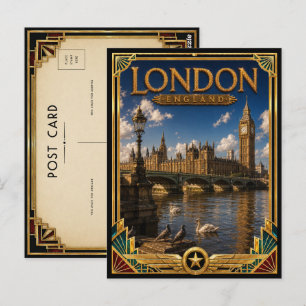 London England Vintage Big Ben Art Deco Goldenes Z Postkarte