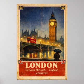 London England Vintage Reiseposter – Retro Wanddek Poster