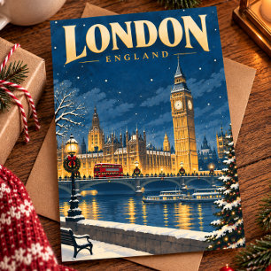 London England Vintage Weihnachten Reise Postkarte