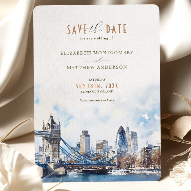 London England Watercolor Save the Date Wedding Einladung (Von Creator hochgeladen)