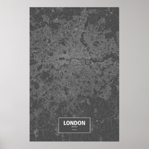 London, England (weiß auf schwarz) Poster